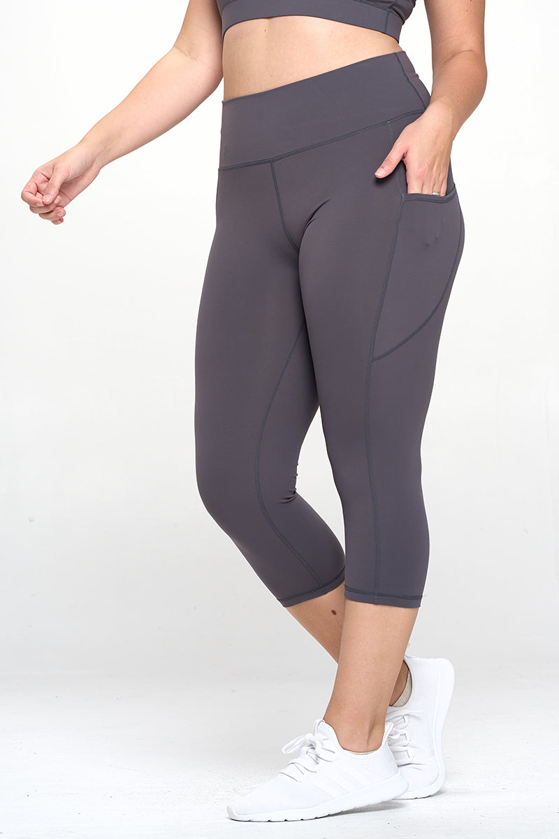 Buttery Soft High Waisted Capri Leggings with Pockets - Charcoal