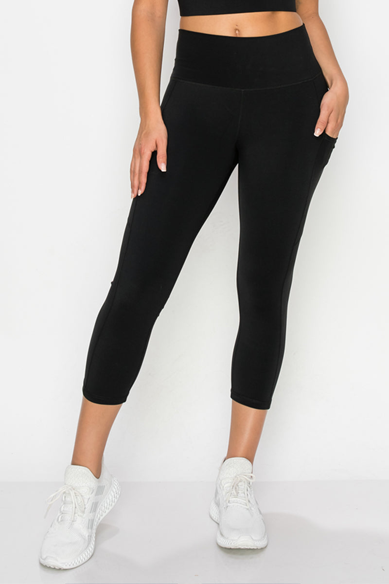 Buttery Soft High Waisted Capri Leggings with Pockets - Black