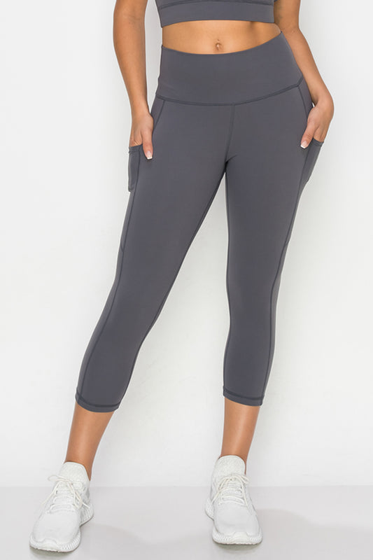 Buttery Soft High Waisted Capri Leggings with Pockets - Charcoal