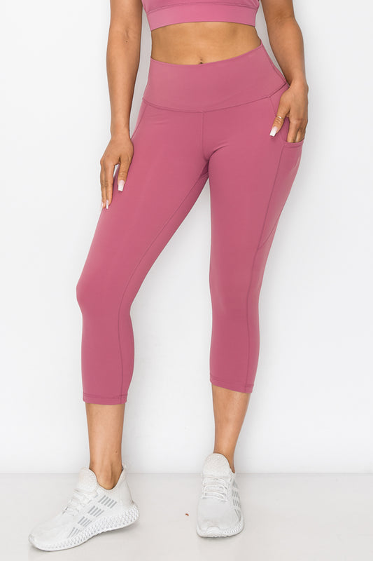 Buttery Soft High Waisted Capri Leggings with Pockets - Dusty Rose