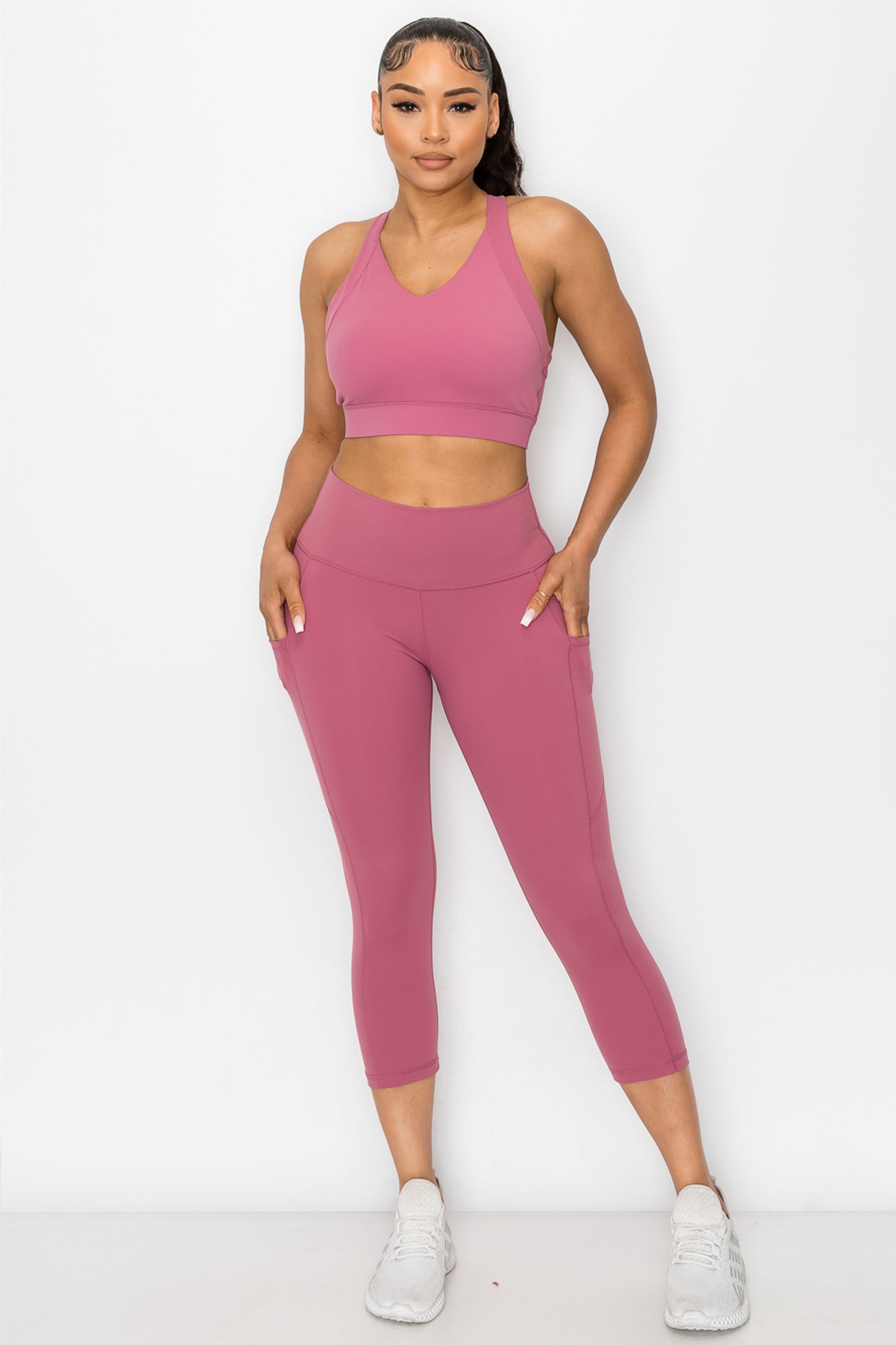 Buttery Soft High Waisted Capri Leggings with Pockets - Dusty Rose
