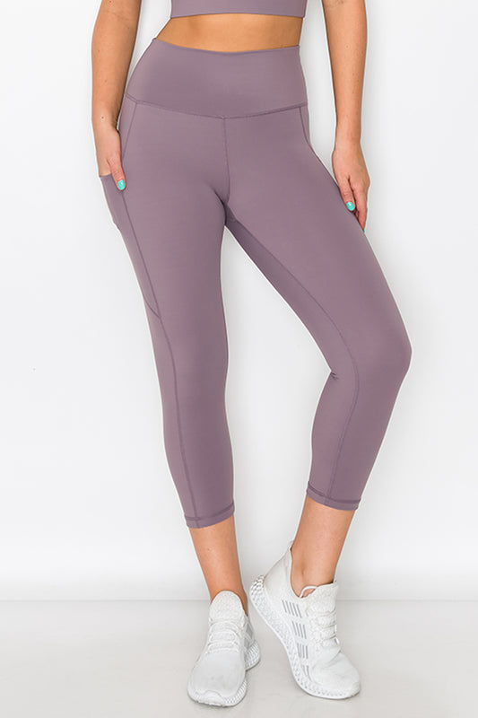 Buttery Soft High Waisted Capri Leggings with Pockets - Smokey Mauve