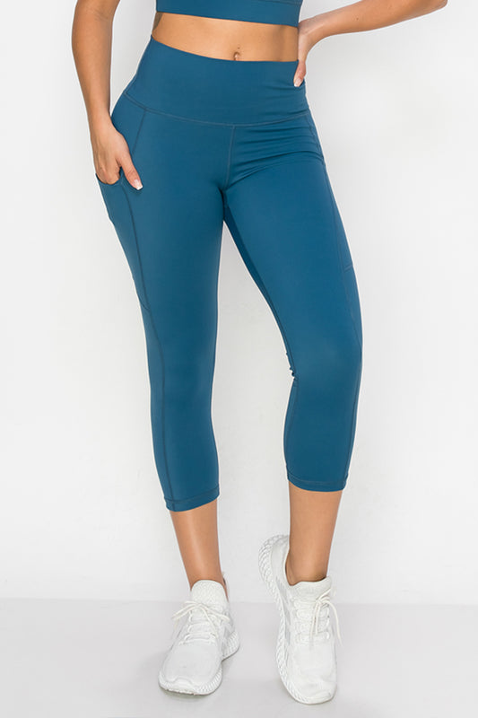Buttery Soft High Waisted Capri Leggings with Pockets - Teal