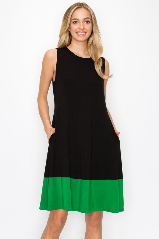 Colorblocked Hem Tank Dress - Black/Green